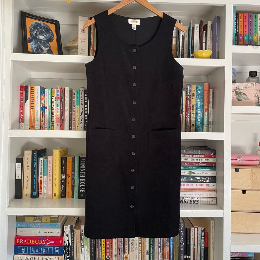 SOLD Vintage Talbots Button Up Patch Pockets Pinafore Dress in Black
